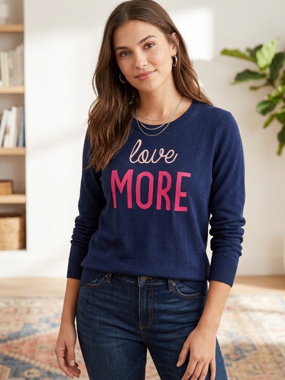 GAP Navy Crewneck Sweater with Pink 'Love More' Script